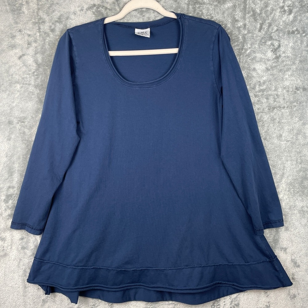 CMC‎ Color Me Cotton Tunic Top Womens Small Blue Round Neck L/S Cotton Lagenlook